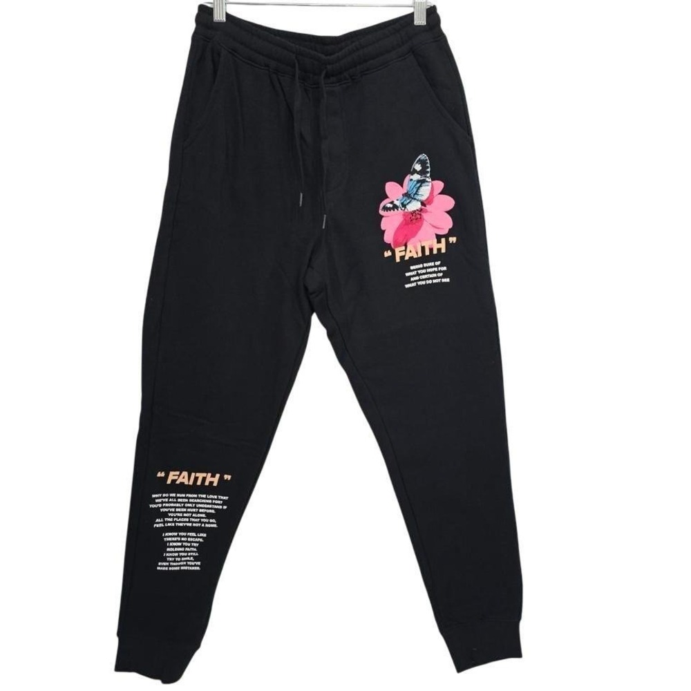Yours Truly Black Faith Butterfly Graphic Sweatpants Women's Size S